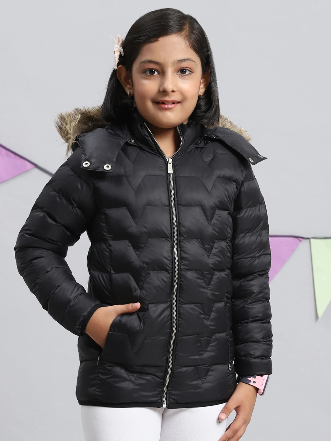 Girls Black Plain Jacket