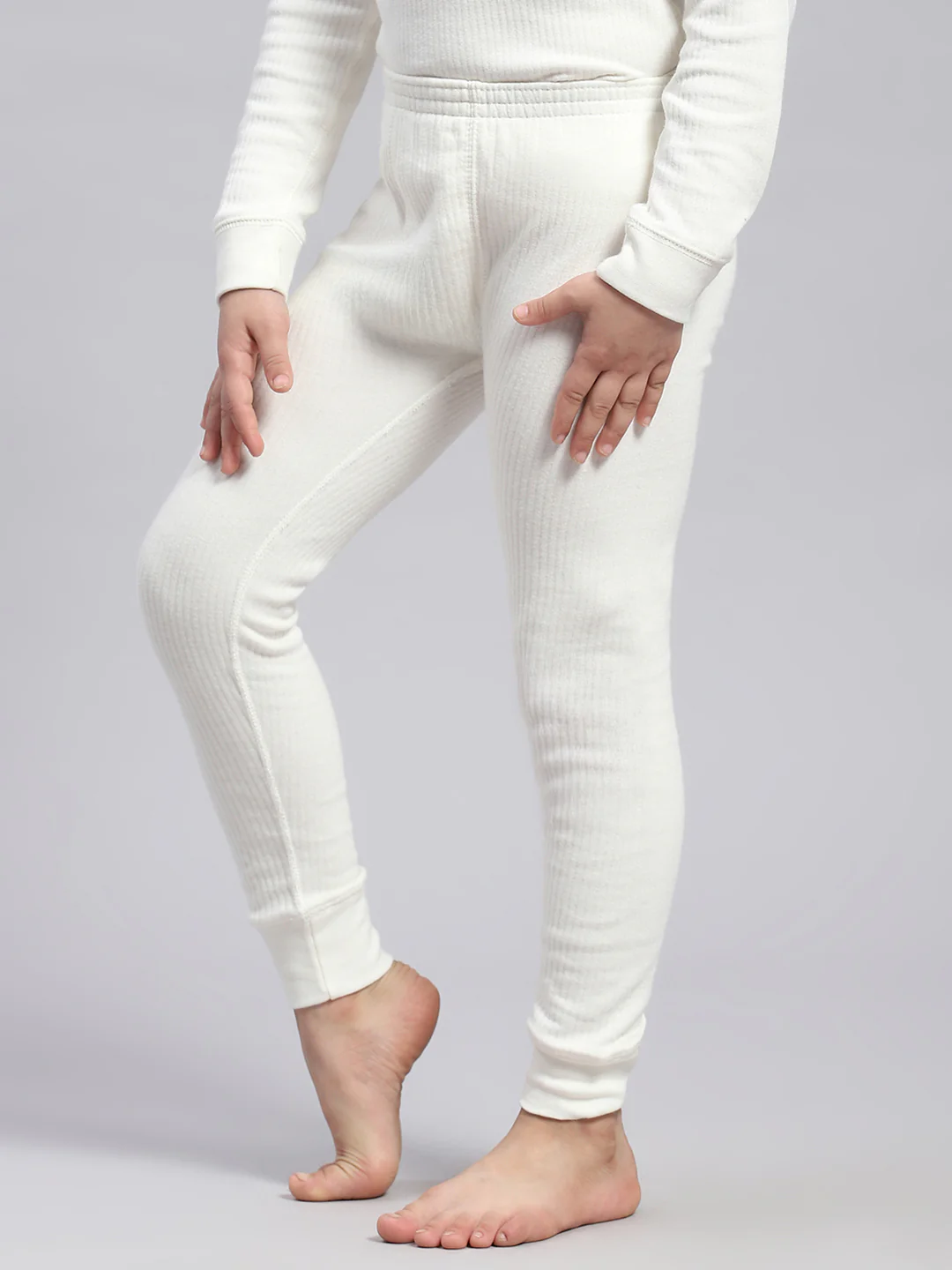 Girls Off White Solid Thermal Lower - Image 3