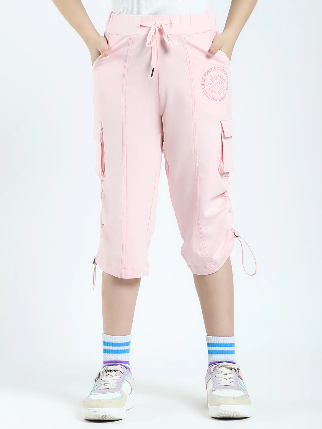 Girls Pink Solid Regular Fit Capri