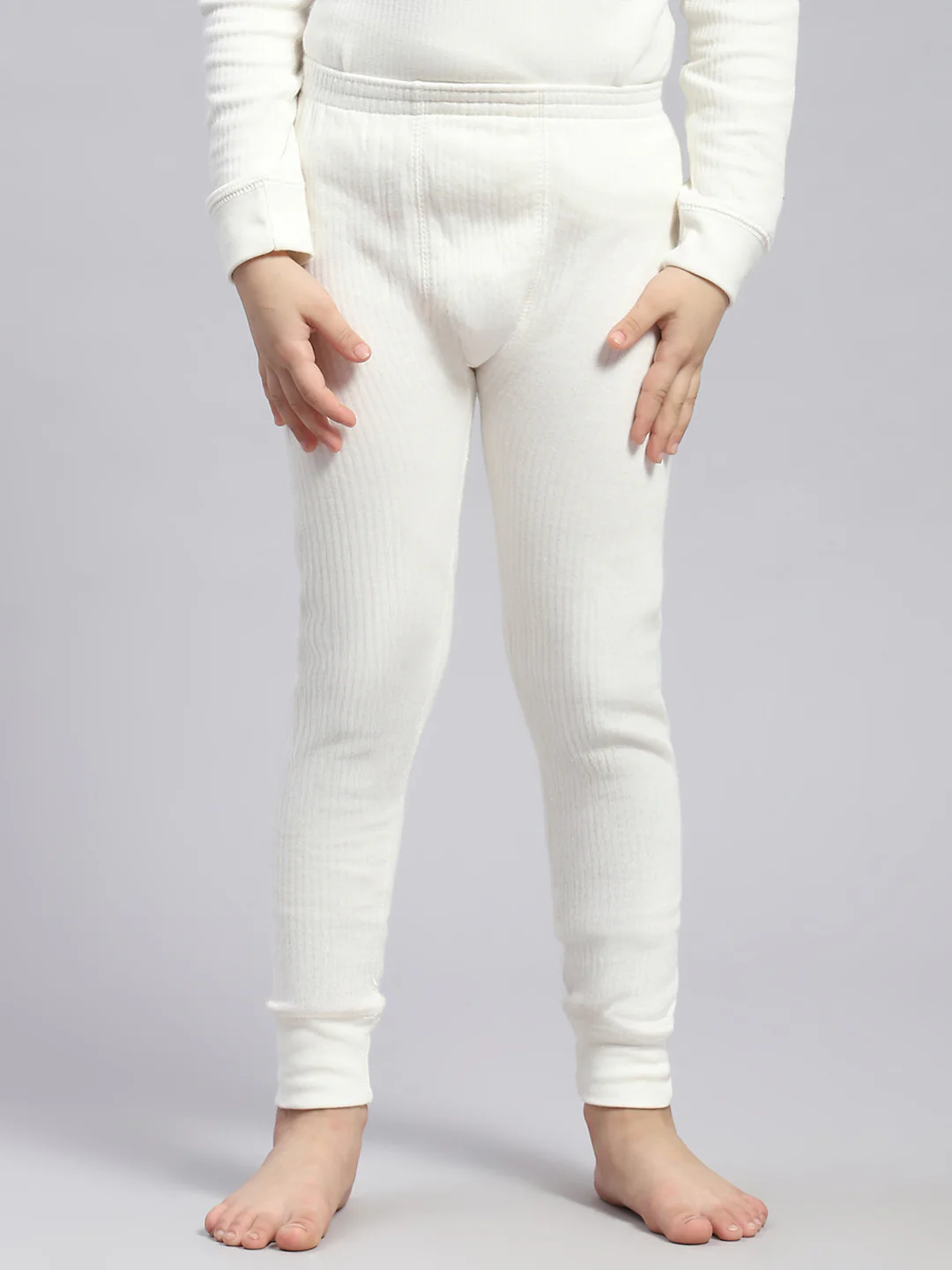 Kids-Unisex White Solid Thermal Lower