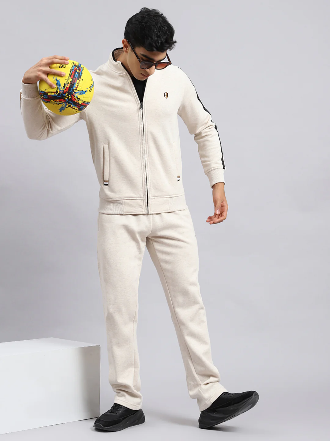 Men Beige Plain Tracksuit