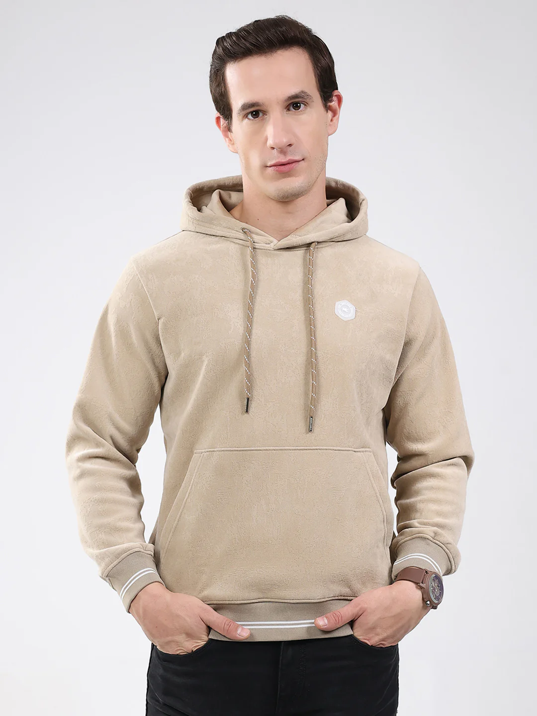 Men Beige Super Soft Hooded Sweatshirt - Extra Warm