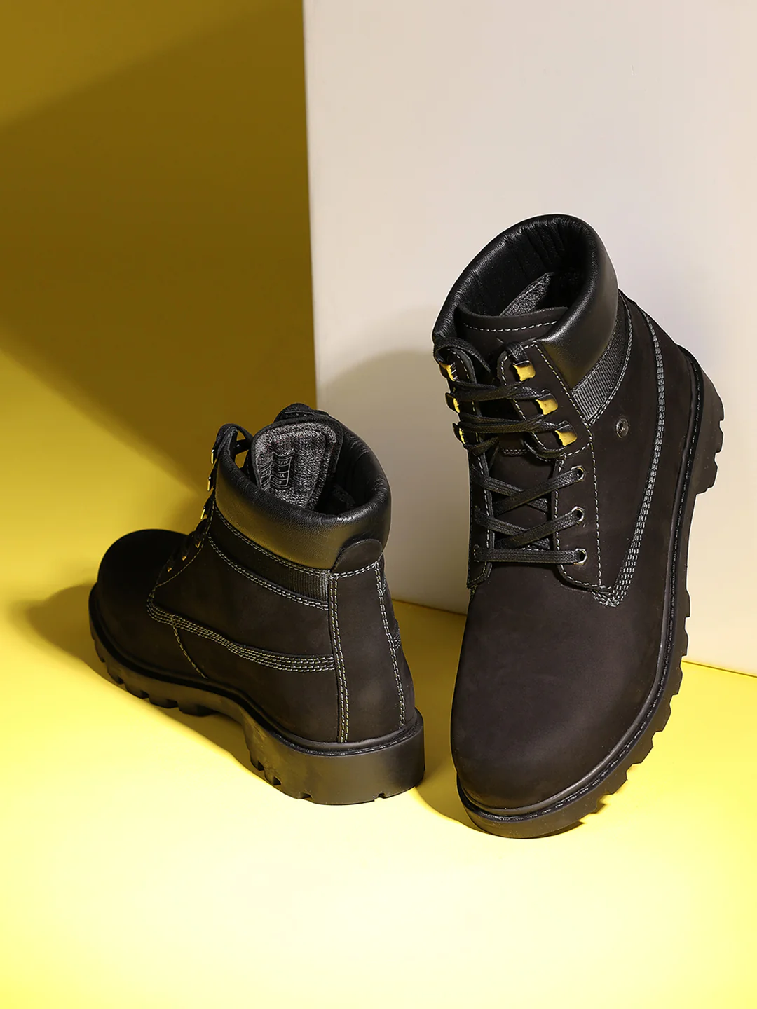 Men Black Genuine Leather Lace Up Boots