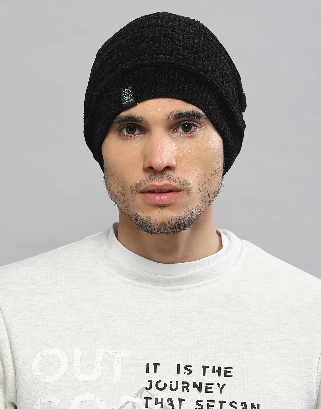 Men Black Printed Blend Wool Cap