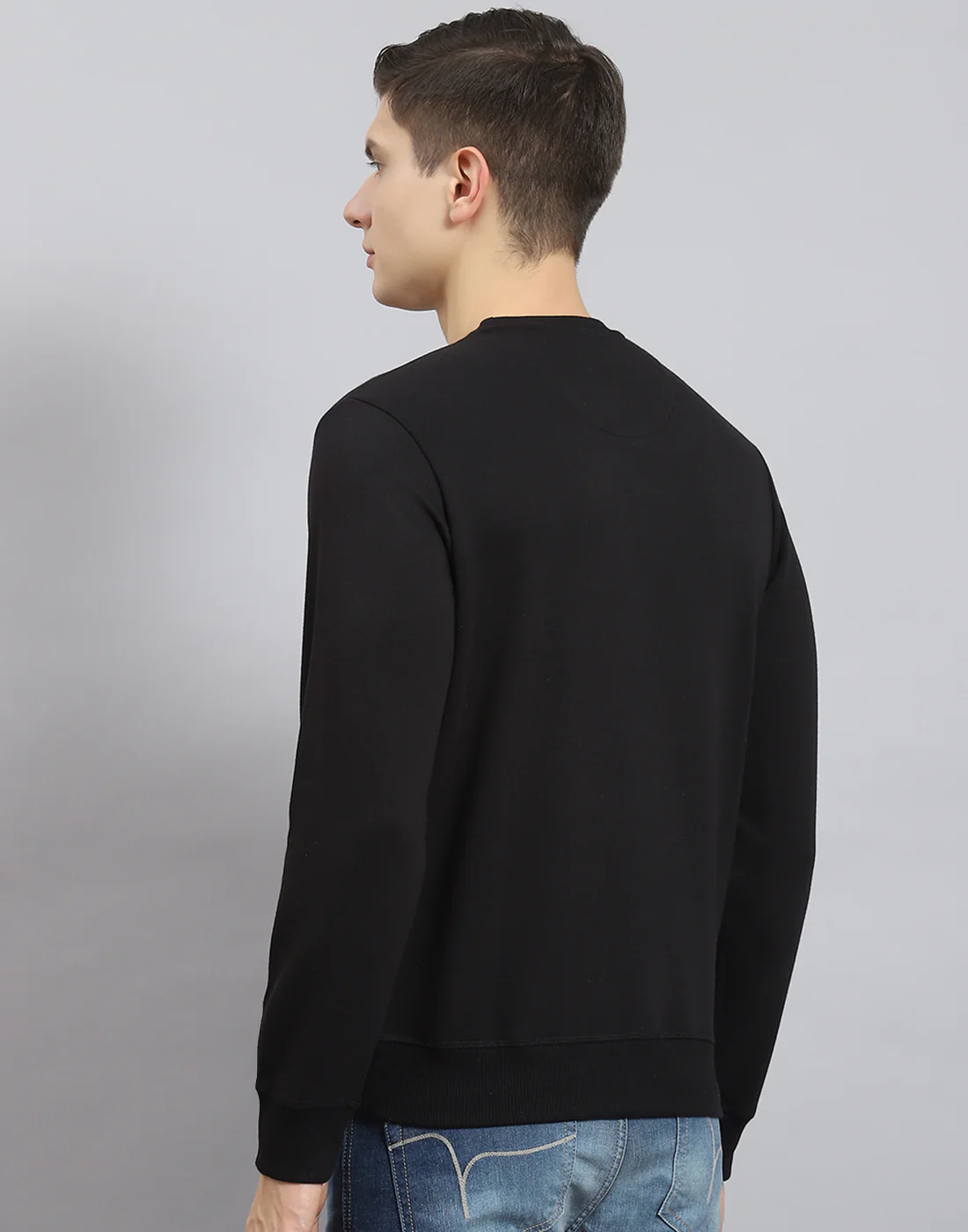 Men Black Printed Round Neck Full Sleeve Sweatshirt