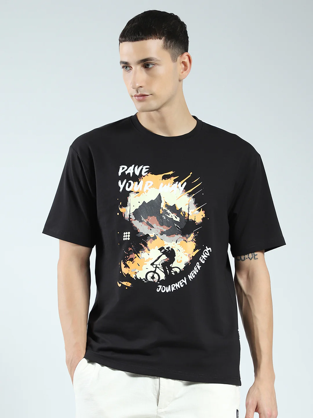 Rock.it Men Black Printed Round Neck Half Sleeve T-Shirt