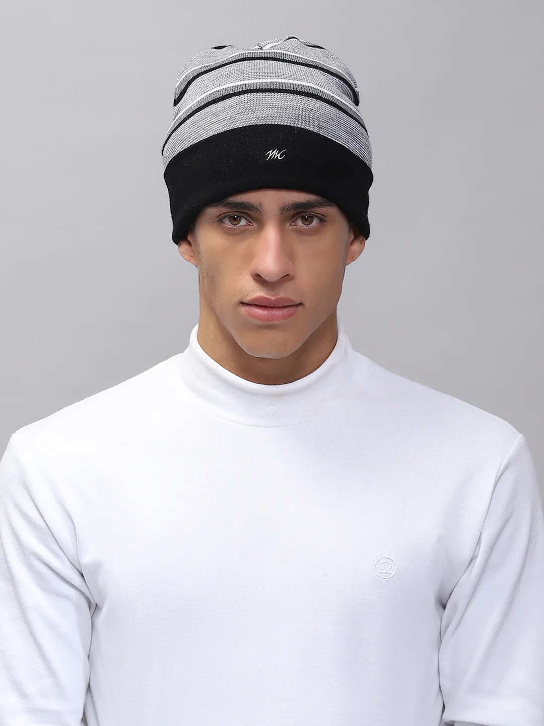 Men Black Self Design Cap