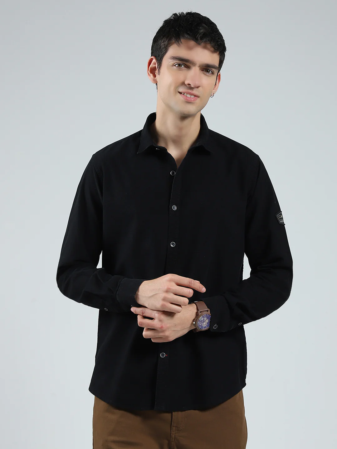 Men Black Solid Collar Full Sleeve Shirt