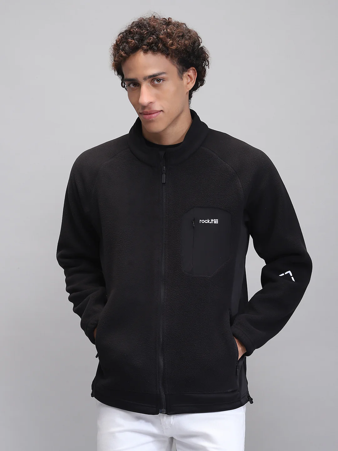 Rock.it Men Black Solid Mock Neck Full Sleeve Sweatshirt
