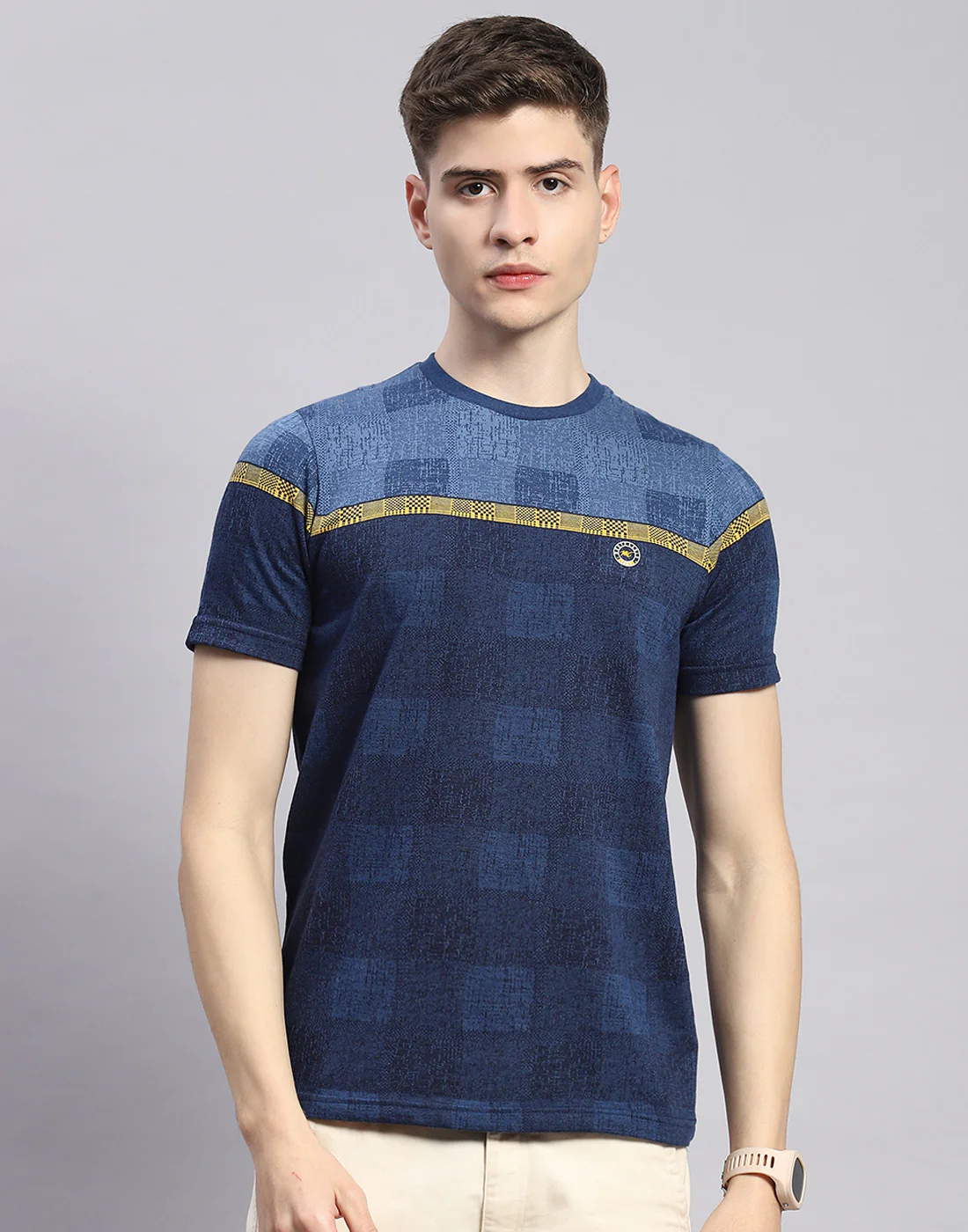 Men Blue Printed Round Neck Half Sleeve T-Shirt