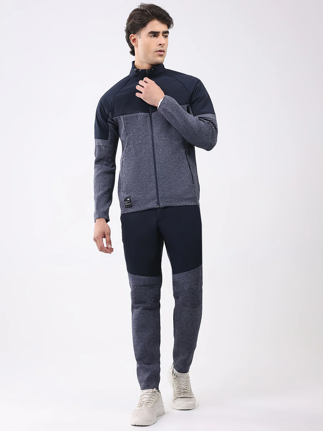 Men Blue Self Design Mock Neck Full Sleeve Cords Set