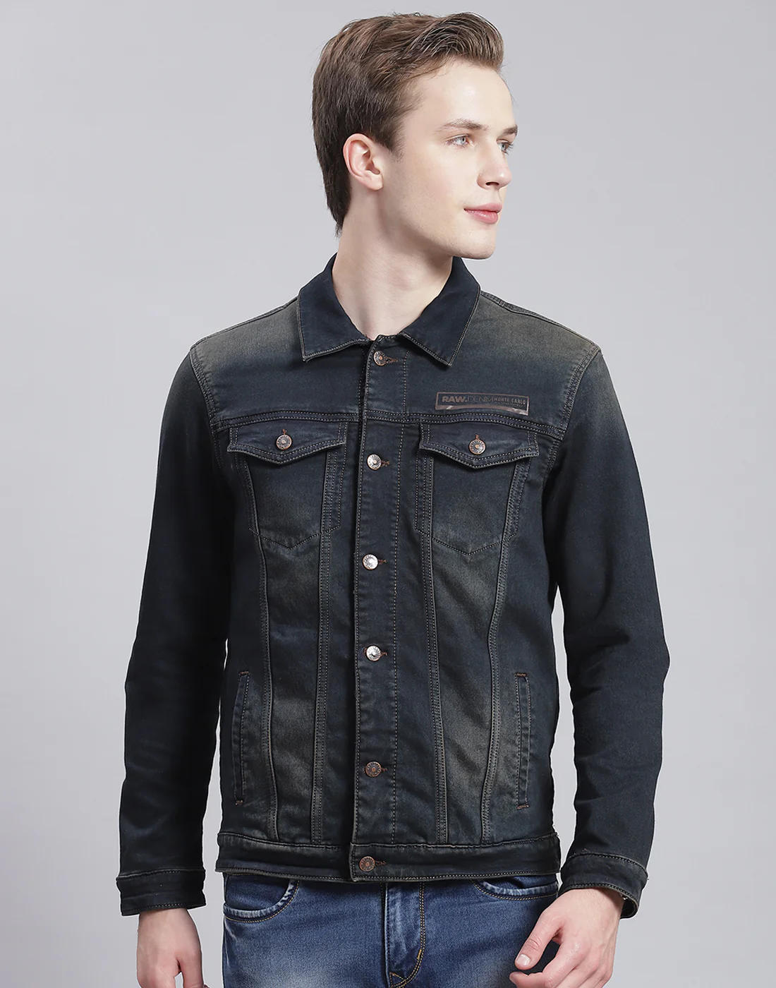 Men Blue Solid Collar Full Sleeve Jacket