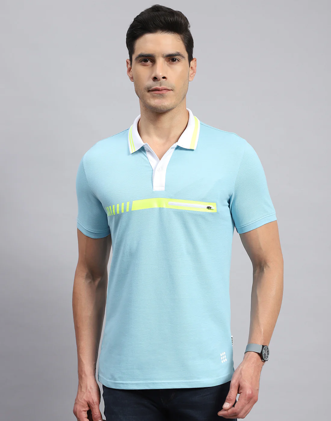Rock.it Men Blue Solid Collar Half Sleeve T-Shirt