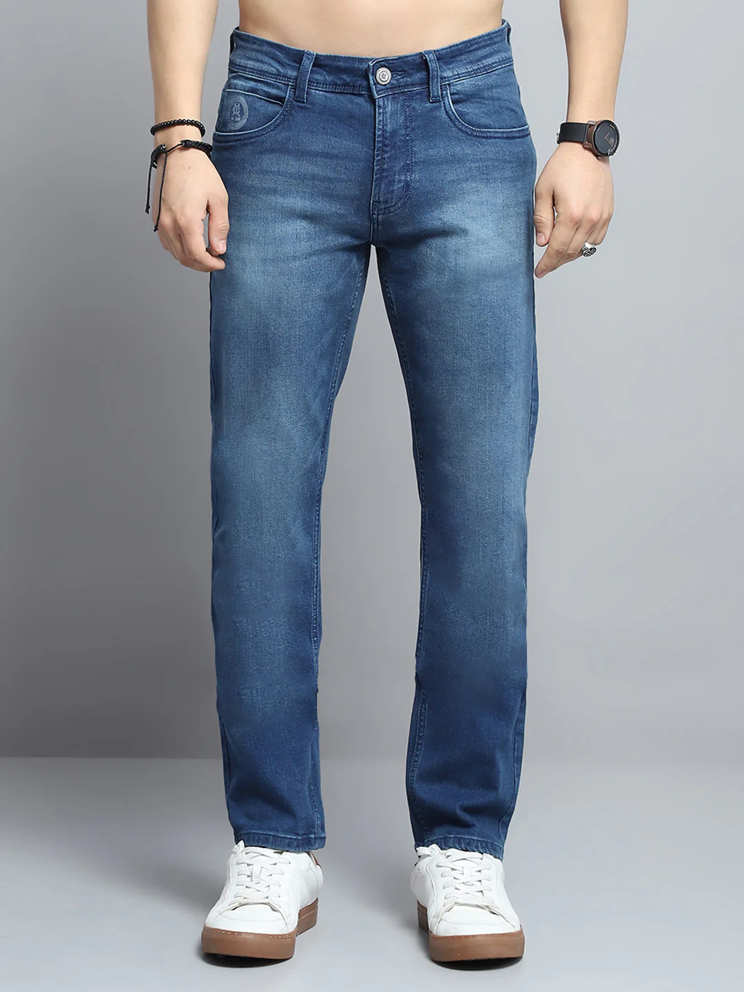 Men Blue Solid Narrow Fit Denim