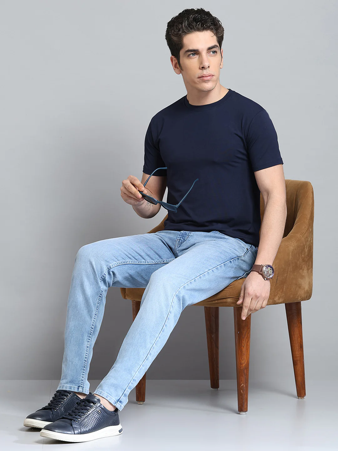 Men Blue Solid Skinny Fit Denim - Image 2
