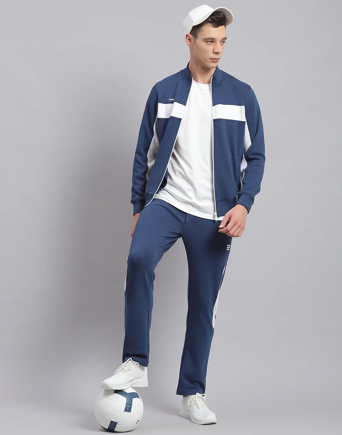 Rock.it Men Blue Solid Stand Collar Full Sleeve Tracksuit