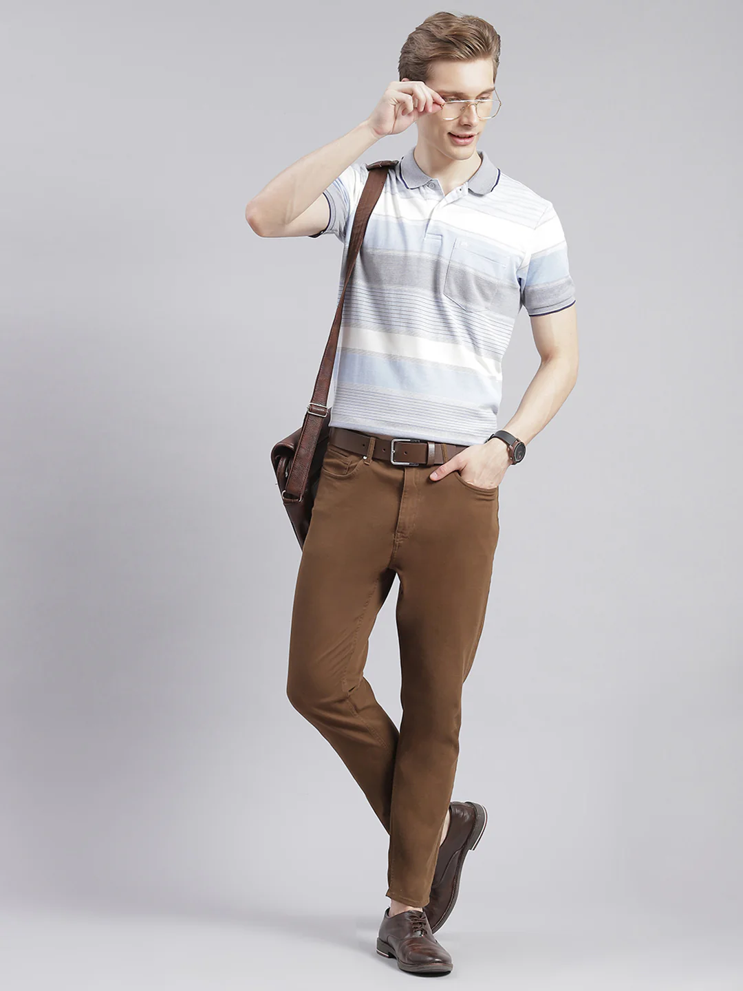 Men Blue Stripe Collar Half Sleeve T-Shirts