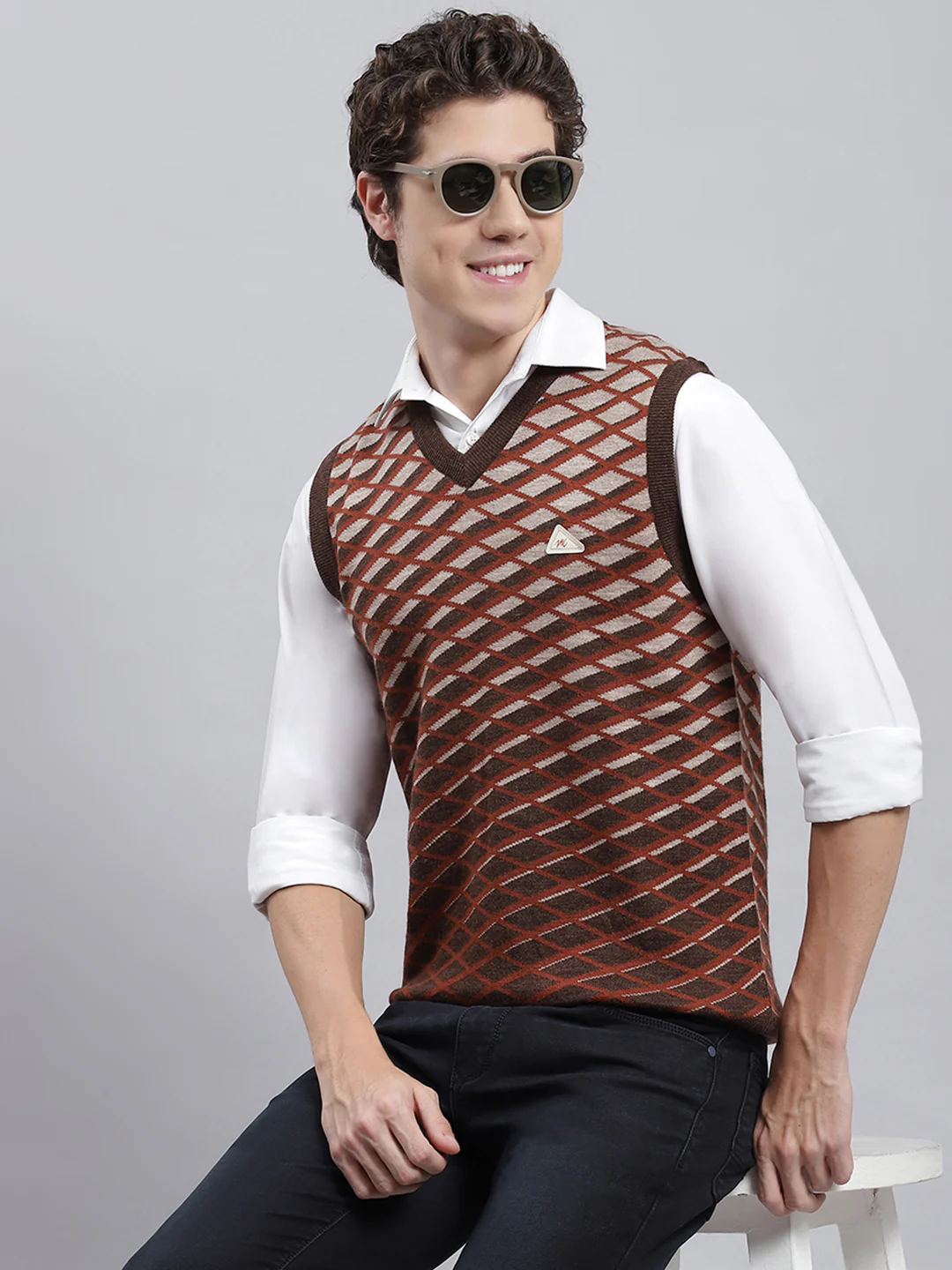 Men Brown Jaquard Sweater