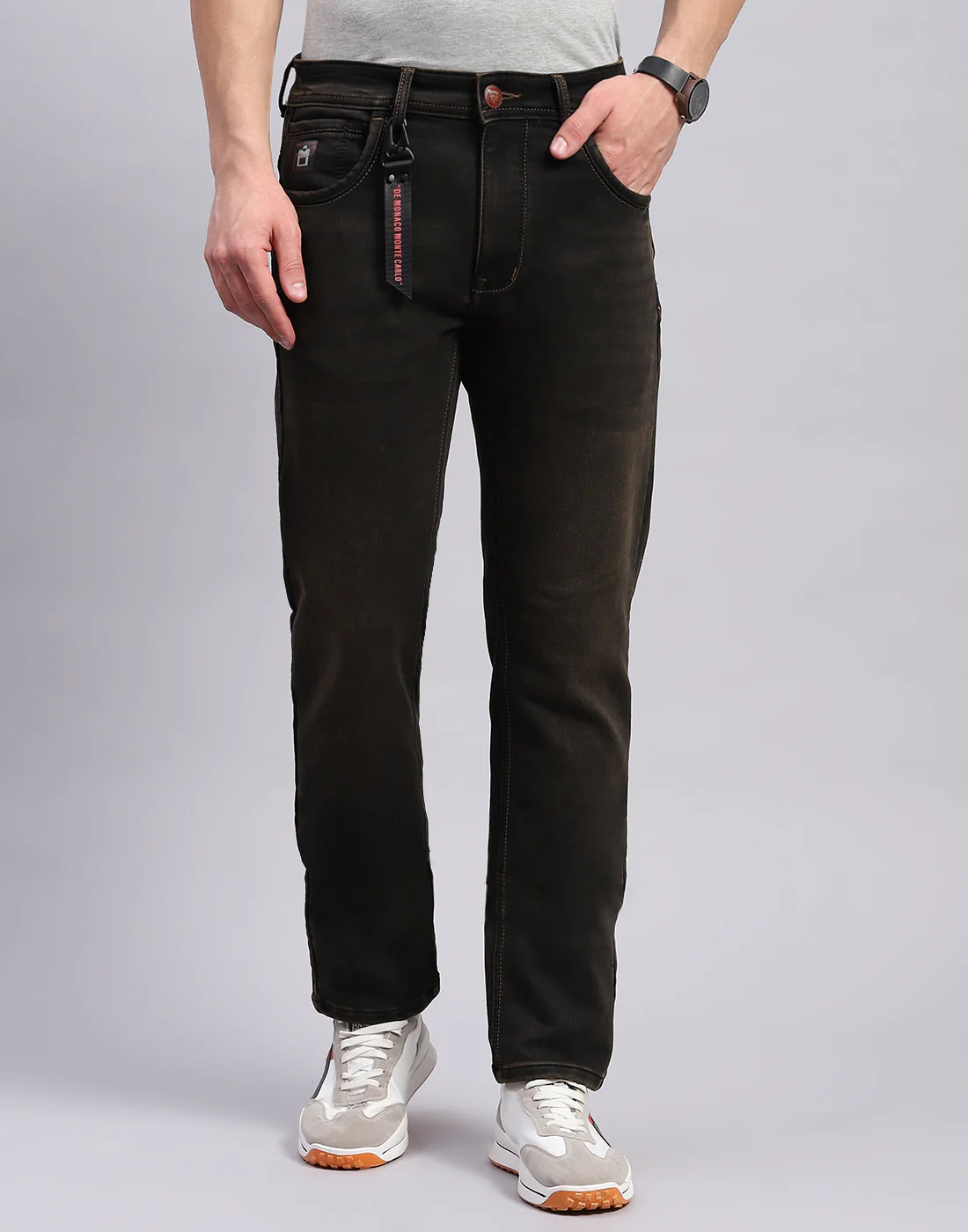Men Brown Light Wash Narrow Fit Denim
