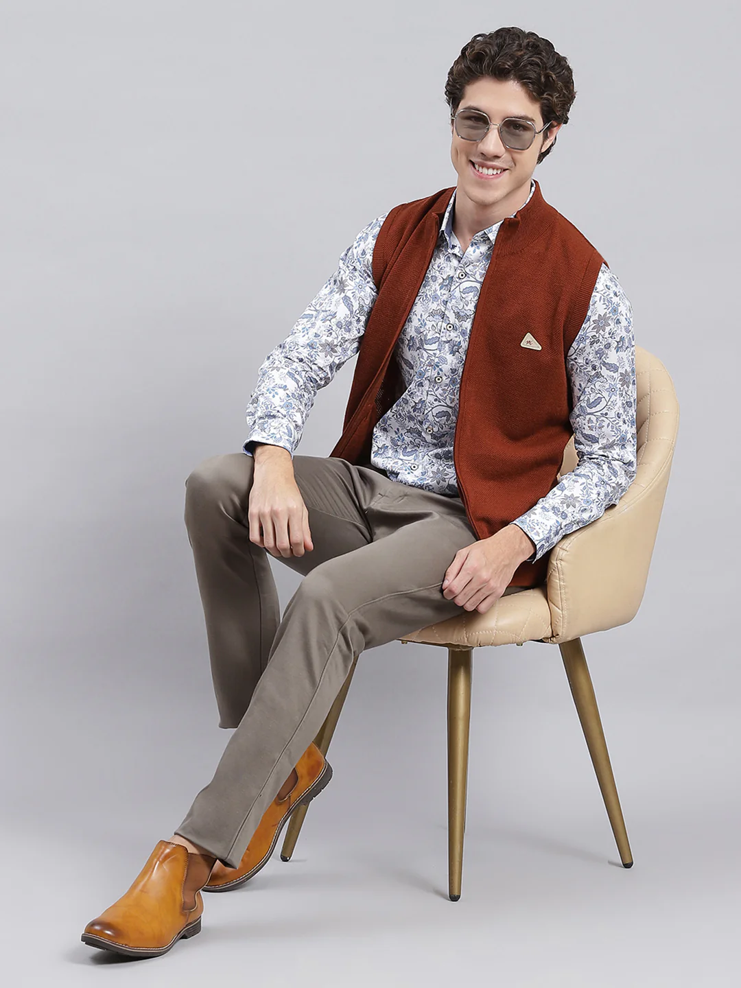 Men Brown Solid Wool blend Sweater