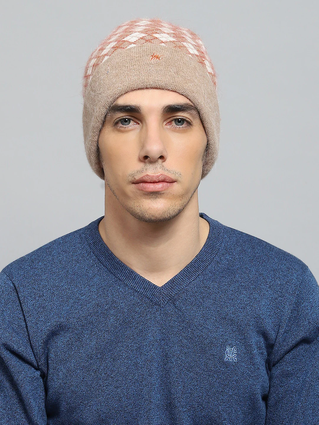 Men Camel Brown Self Design Cap