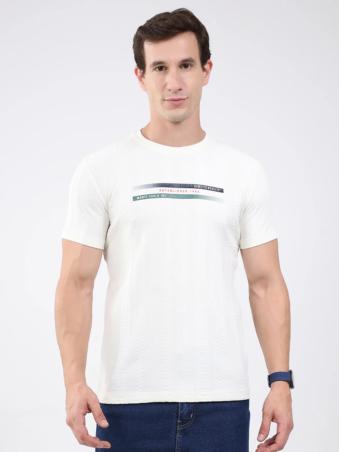 Men Cream Solid Round Neck Half Sleeve T-Shirt