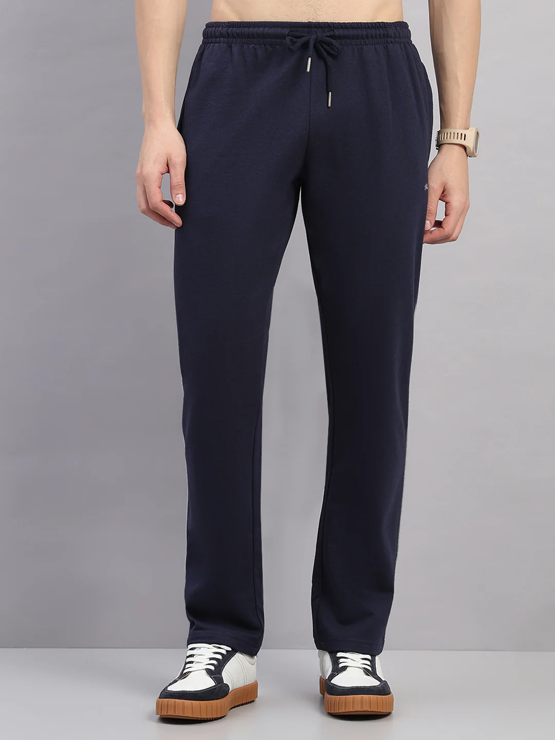 Men Dark Blue Solid Regular Fit Winter Lower