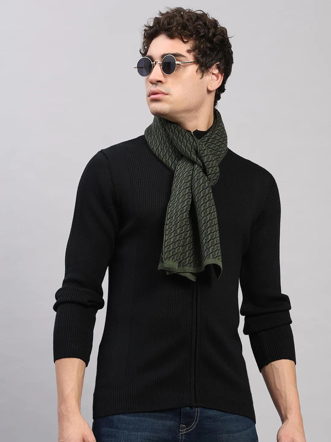 Men Green Printed Pure Wool Muffler