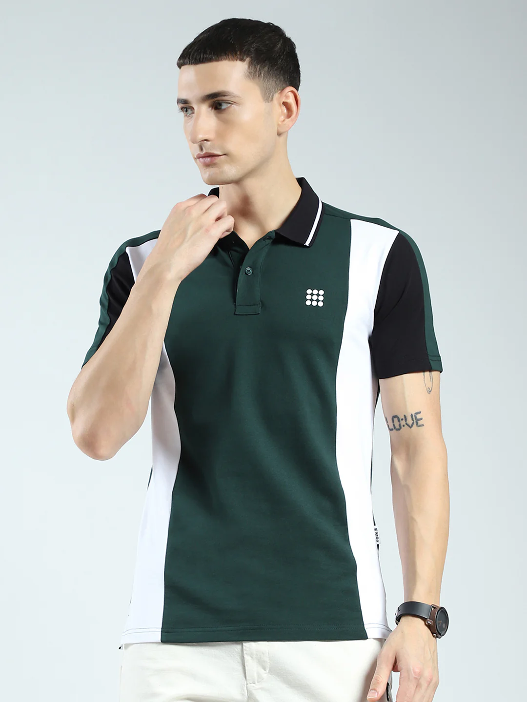 Rock.it Men Green Solid Collar Half Sleeve T-Shirt