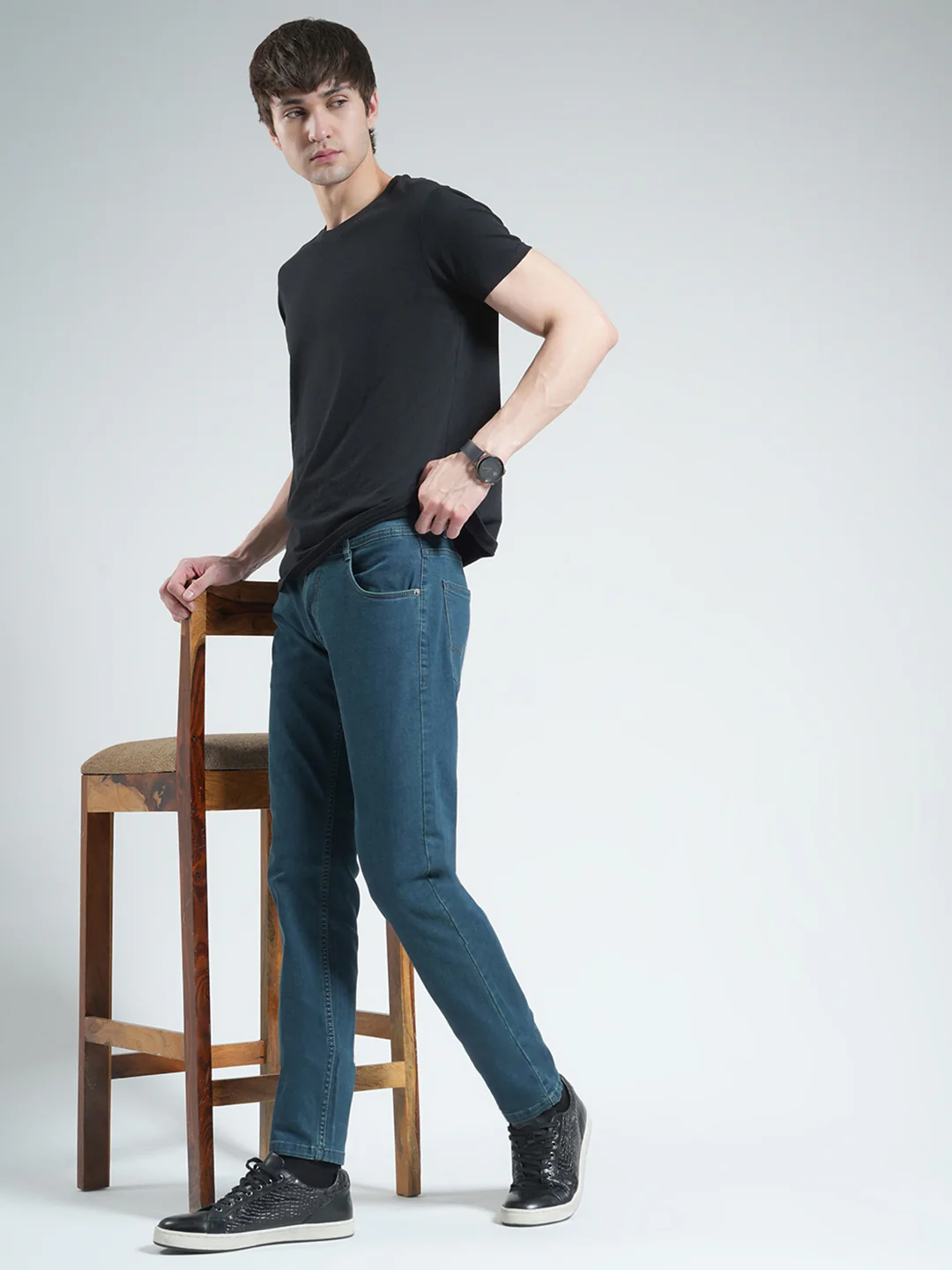 Men Green Solid Narrow Fit Denim - Image 2