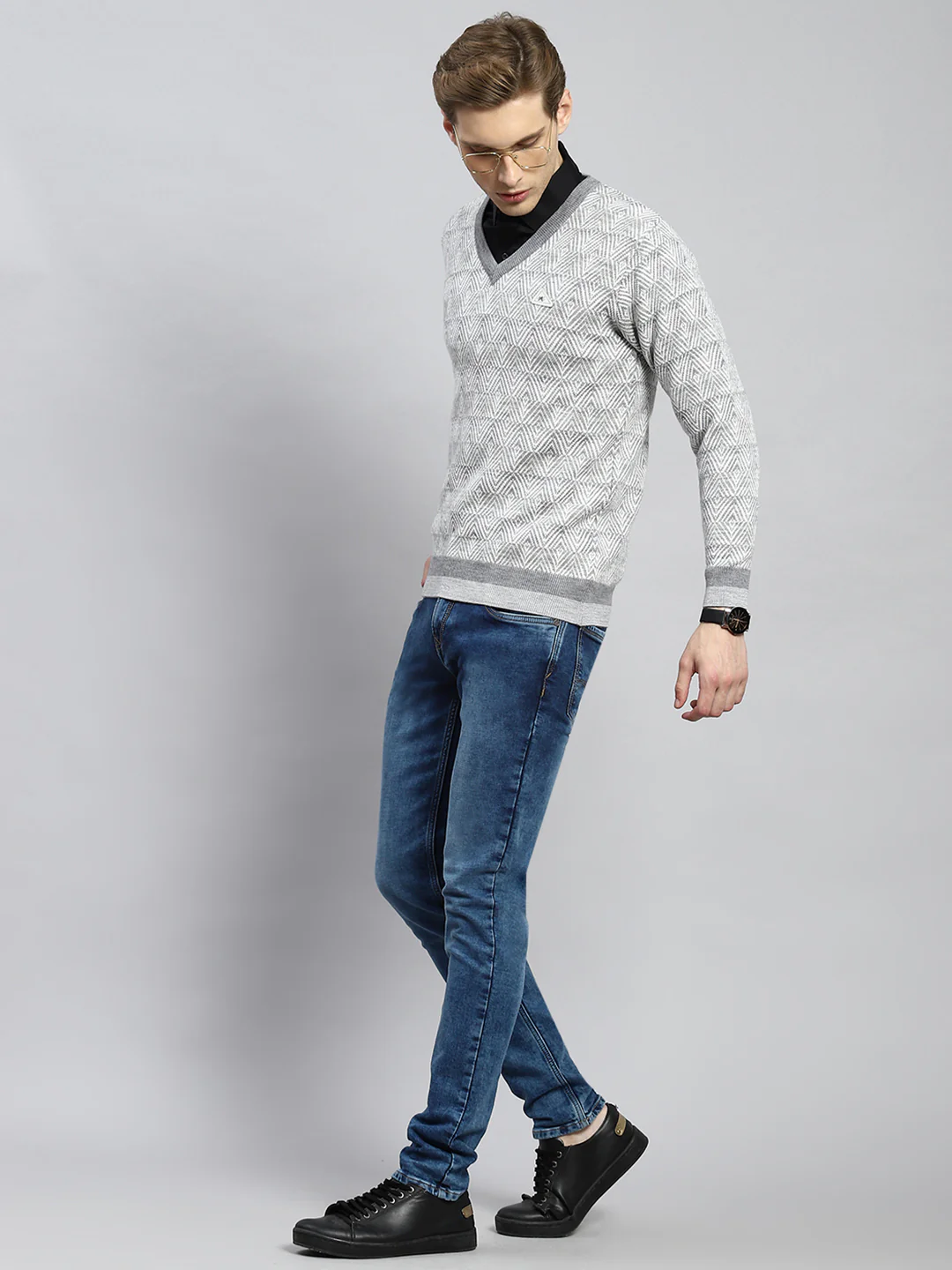 Men Grey Jaquard Pullover
