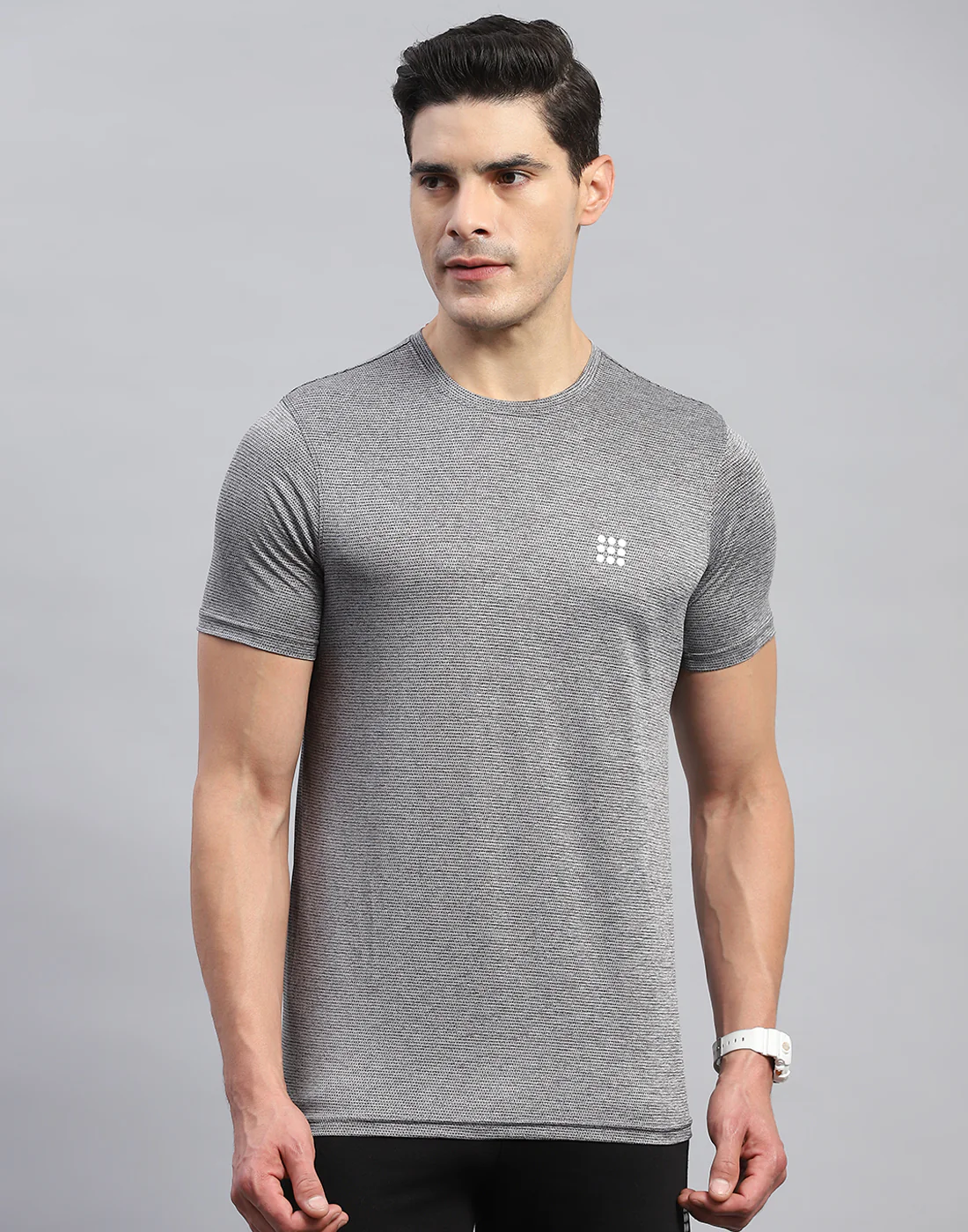 Rock.it Men Grey Self Design Round Neck Half Sleeve T-Shirt