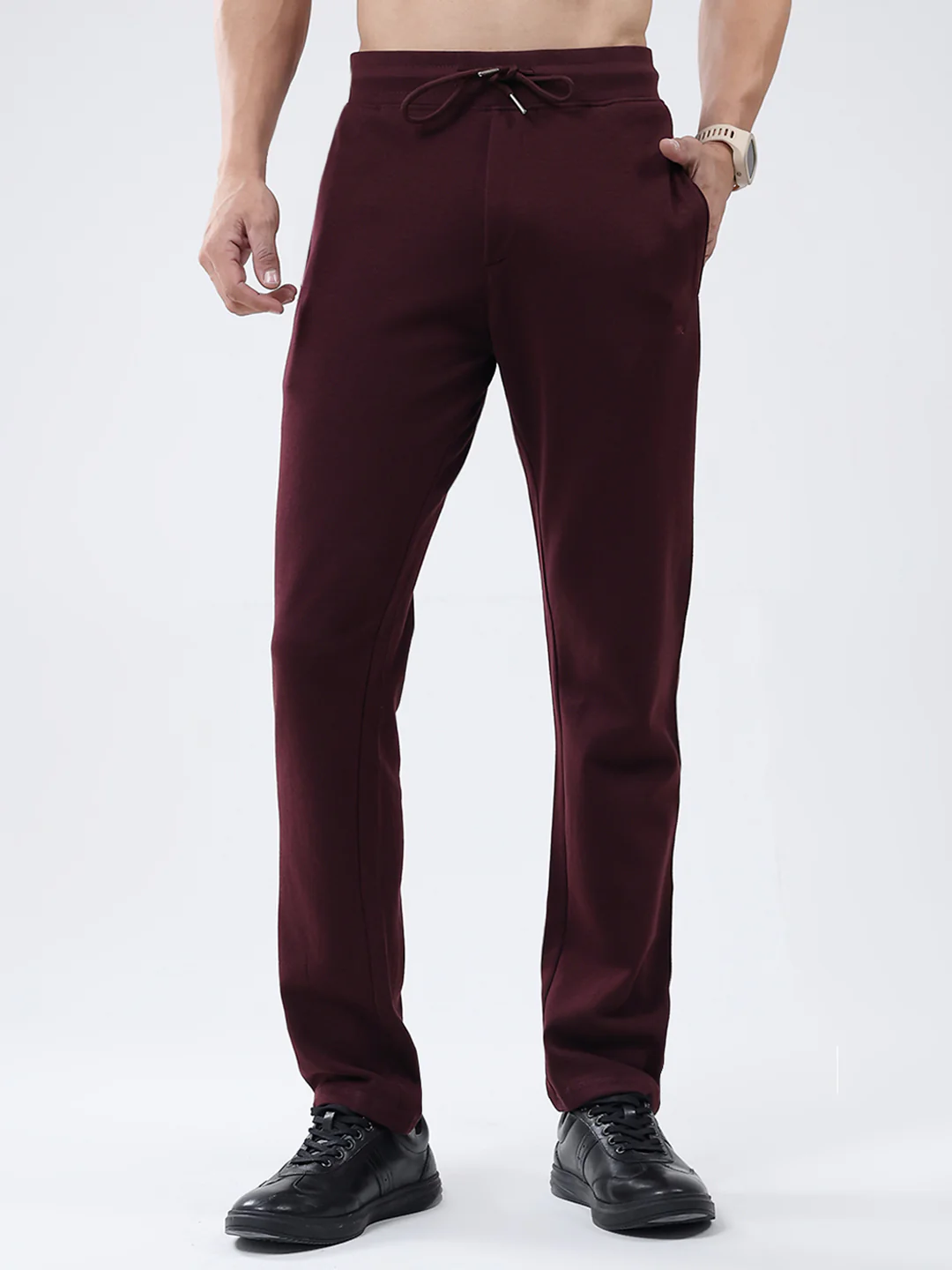 Men Maroon Solid Regular Fit Lower