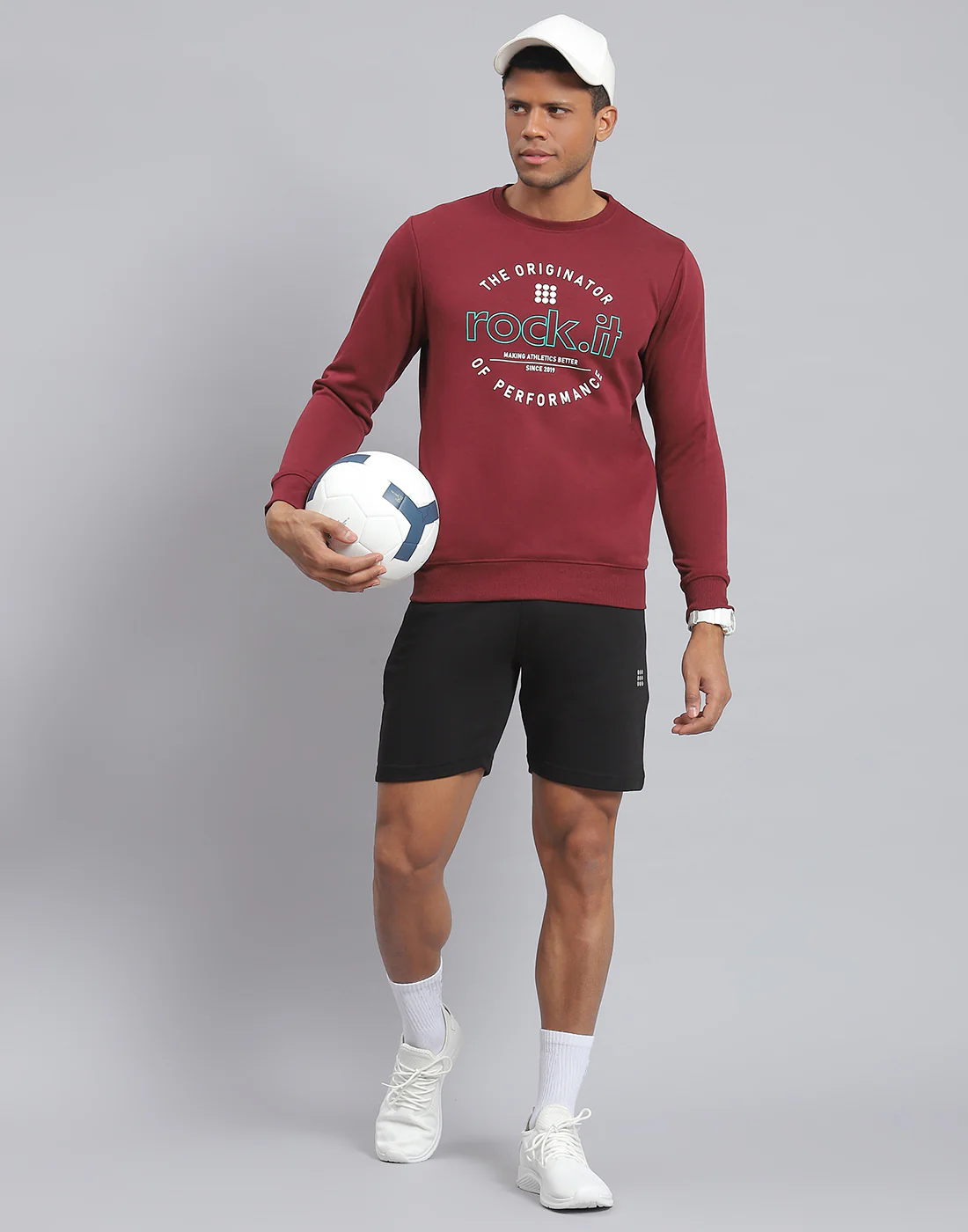Rock.it Men Maroon Solid Round Neck Full Sleeve Sweatshirt