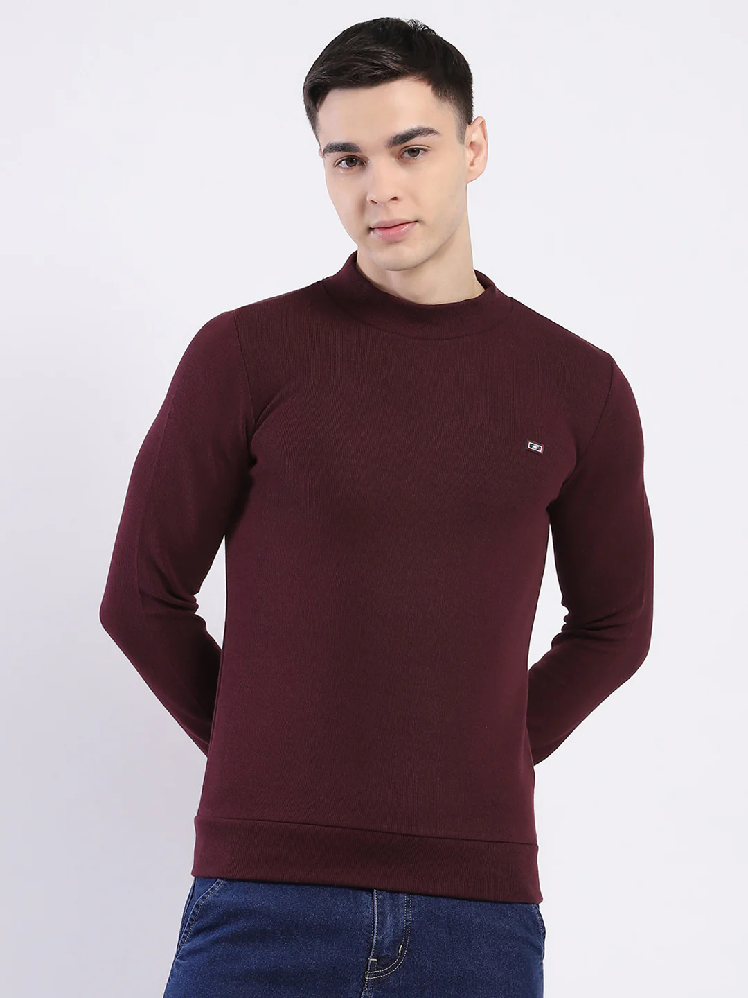 Men Maroon Solid Round Neck Full Sleeve Winter T-Shirt