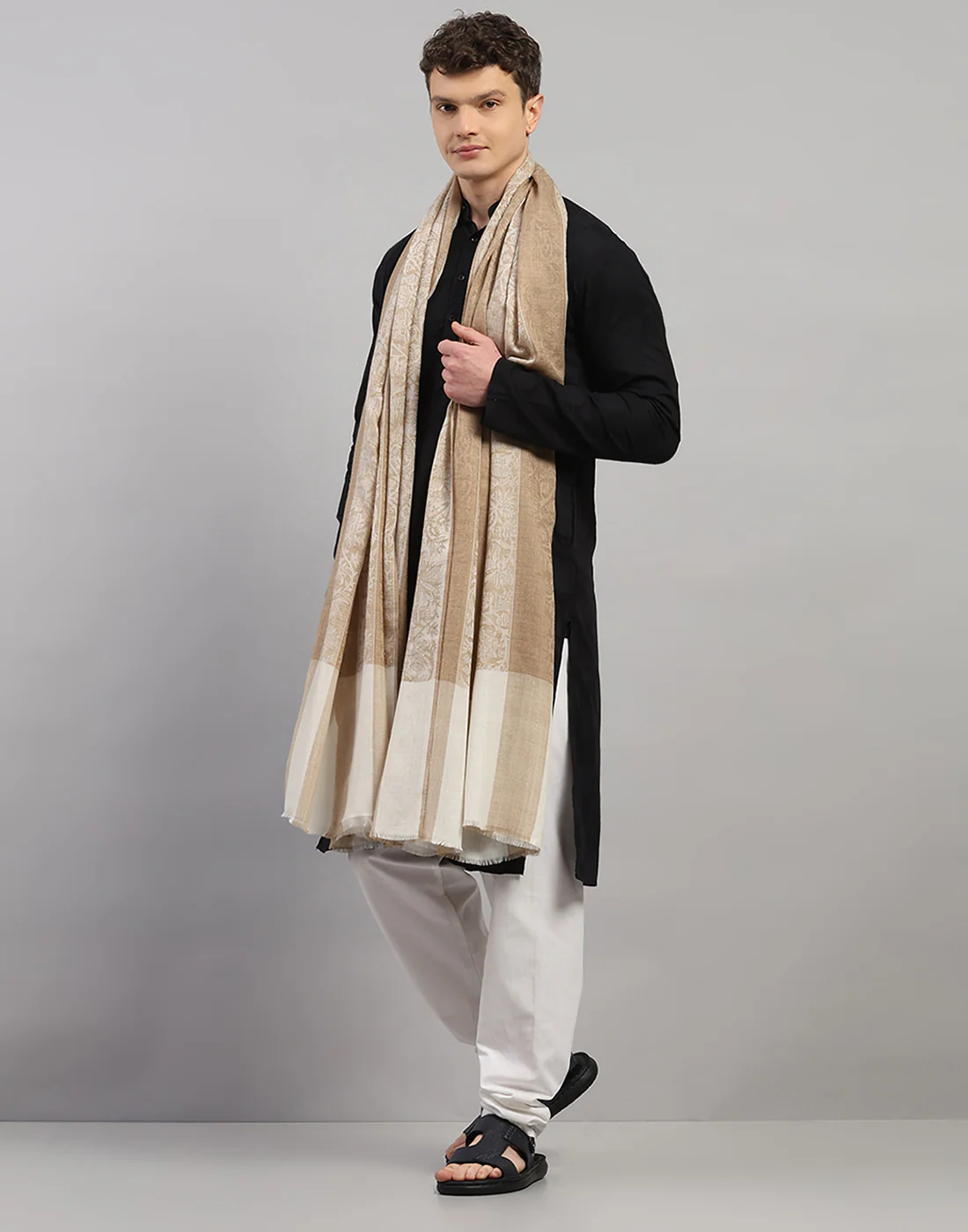Men Multicolor Self Design Lohi Shawl - Image 2