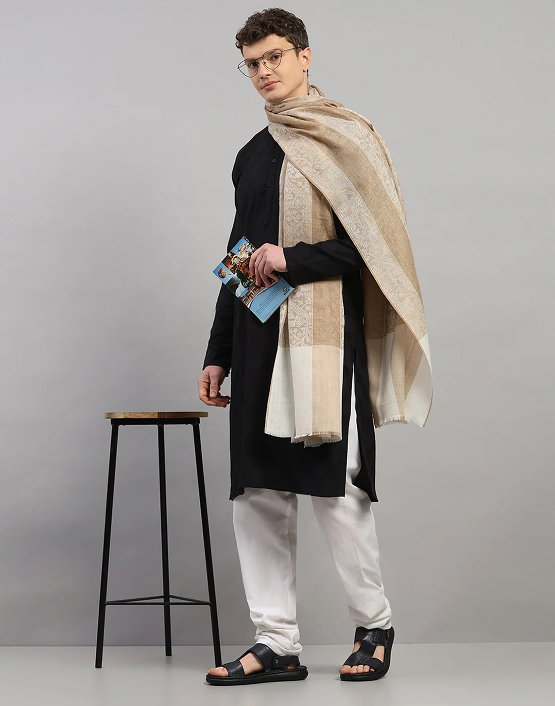 Men Multicolor Self Design Lohi Shawl - Image 5
