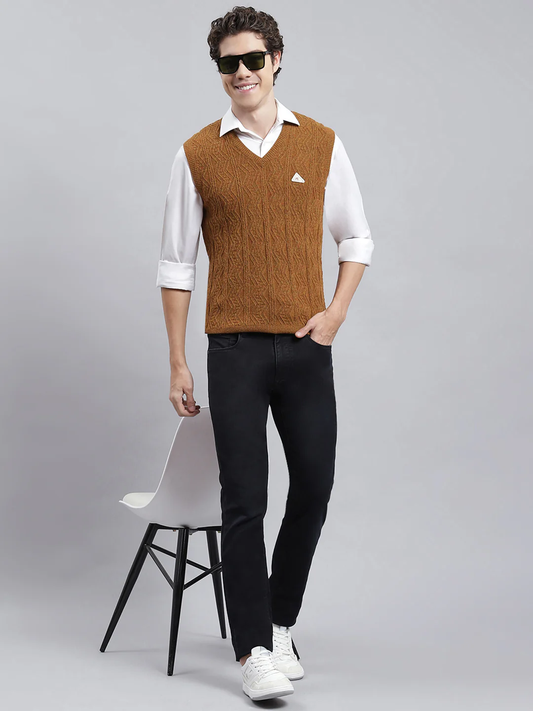 Men Mustard Self Sweater