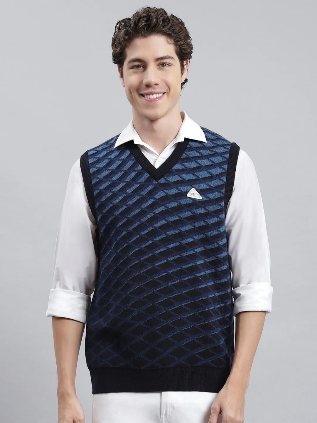 Men Navy Blue Jaquard Sweater