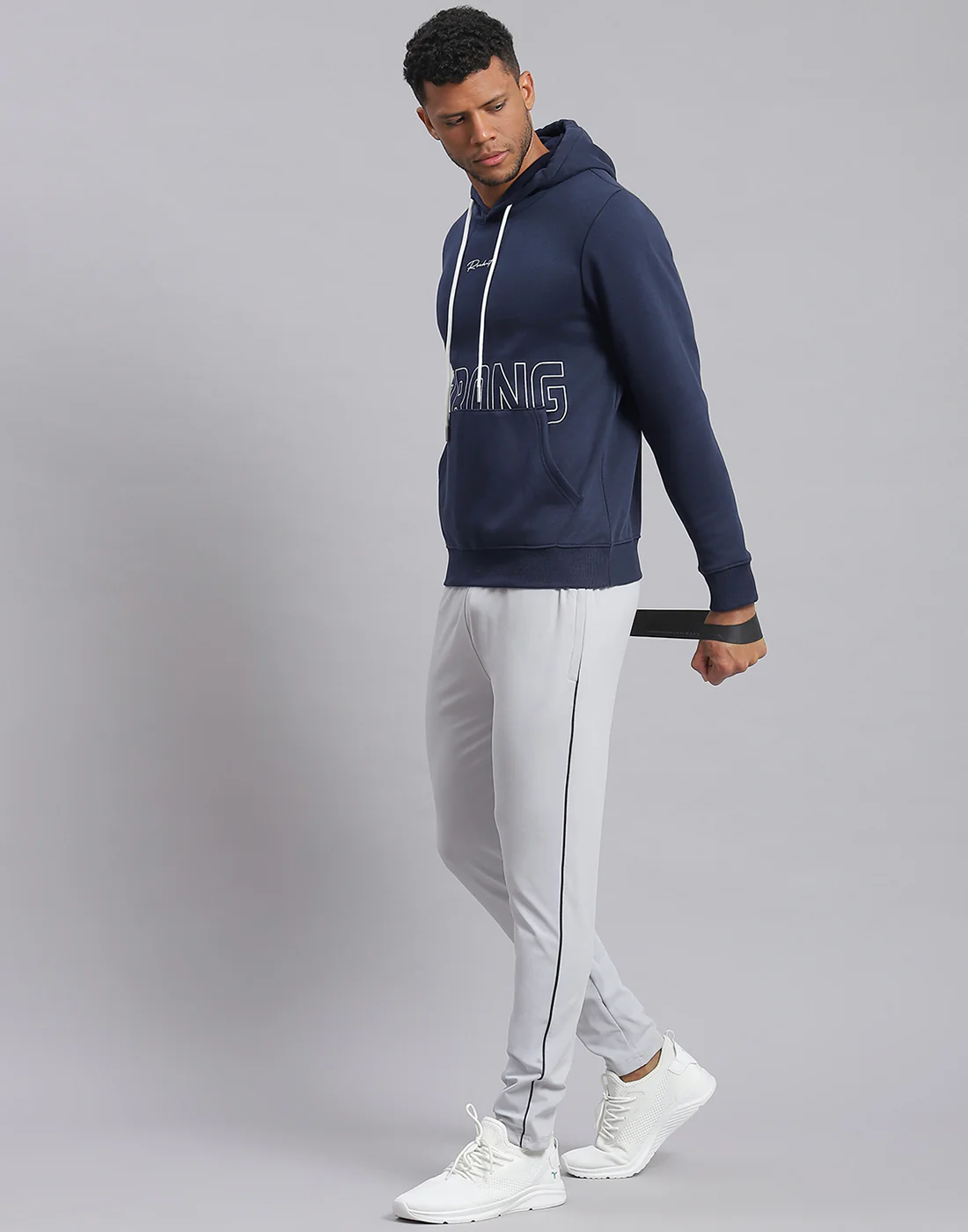 Rock.it Men Navy Blue Printed Hooded Full Sleeve Sweatshirt