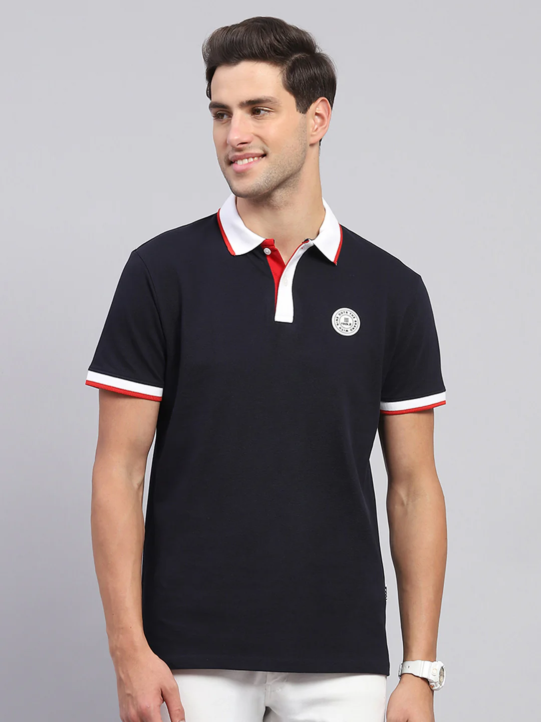 Rock.it Men Navy Blue Solid Collar Half Sleeve T-Shirt