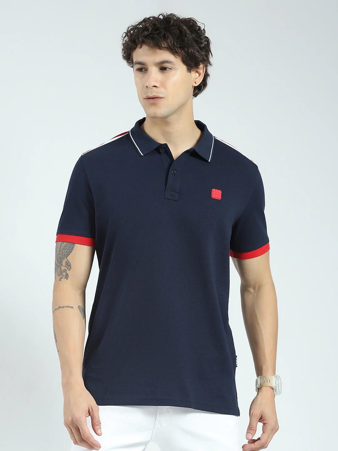Rock.it Men Navy Blue Solid Collar Half Sleeve T-Shirt