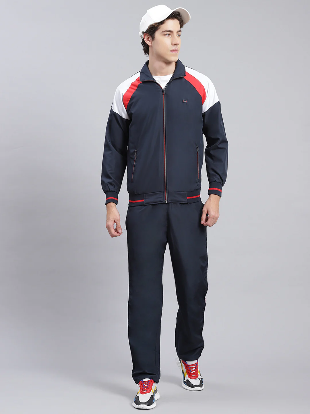 Men Navy Blue Solid Cotton Blend Track Suit - Image 2