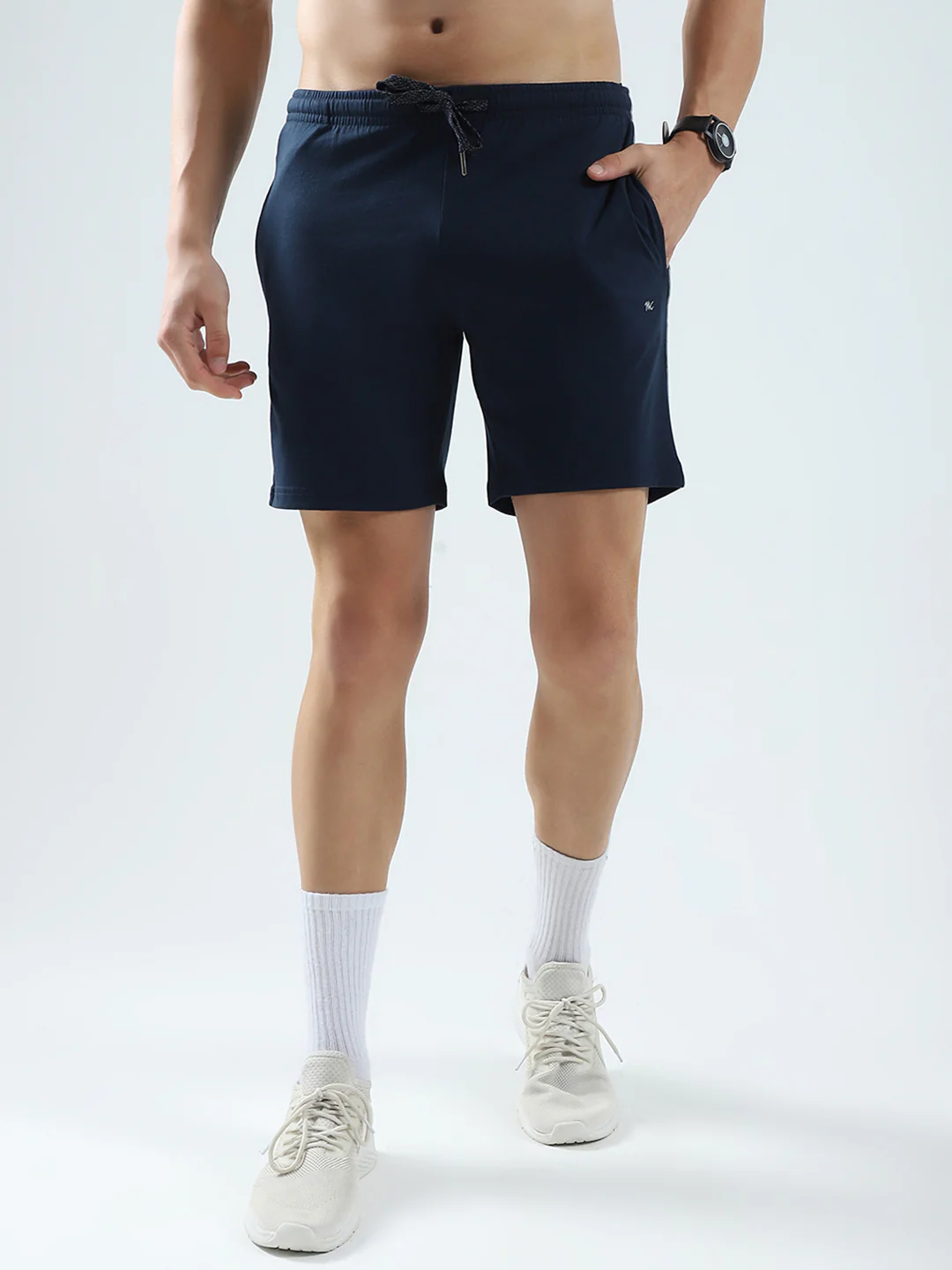 Men Navy Blue Solid Regular Fit Bermuda
