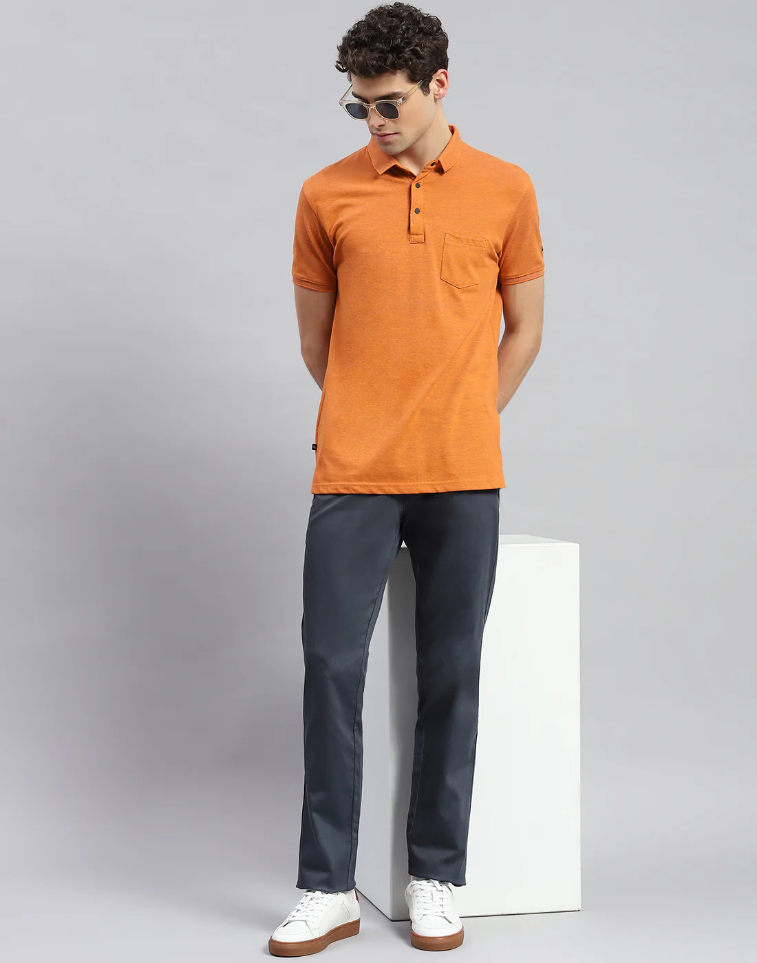 Men Navy Blue Solid Regular Fit Trouser - Image 2