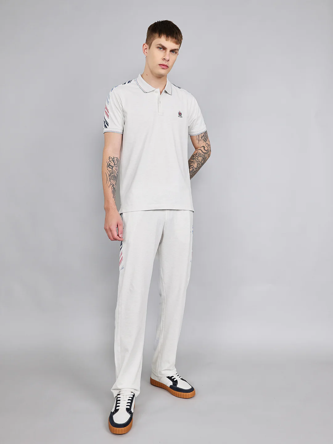 Men Off White Solid Collar Half Sleeve Lower Set