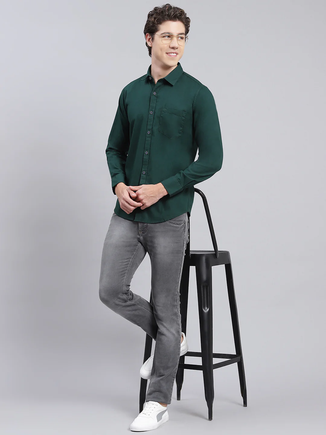 Men Olive Solid Pure Cotton Shirt