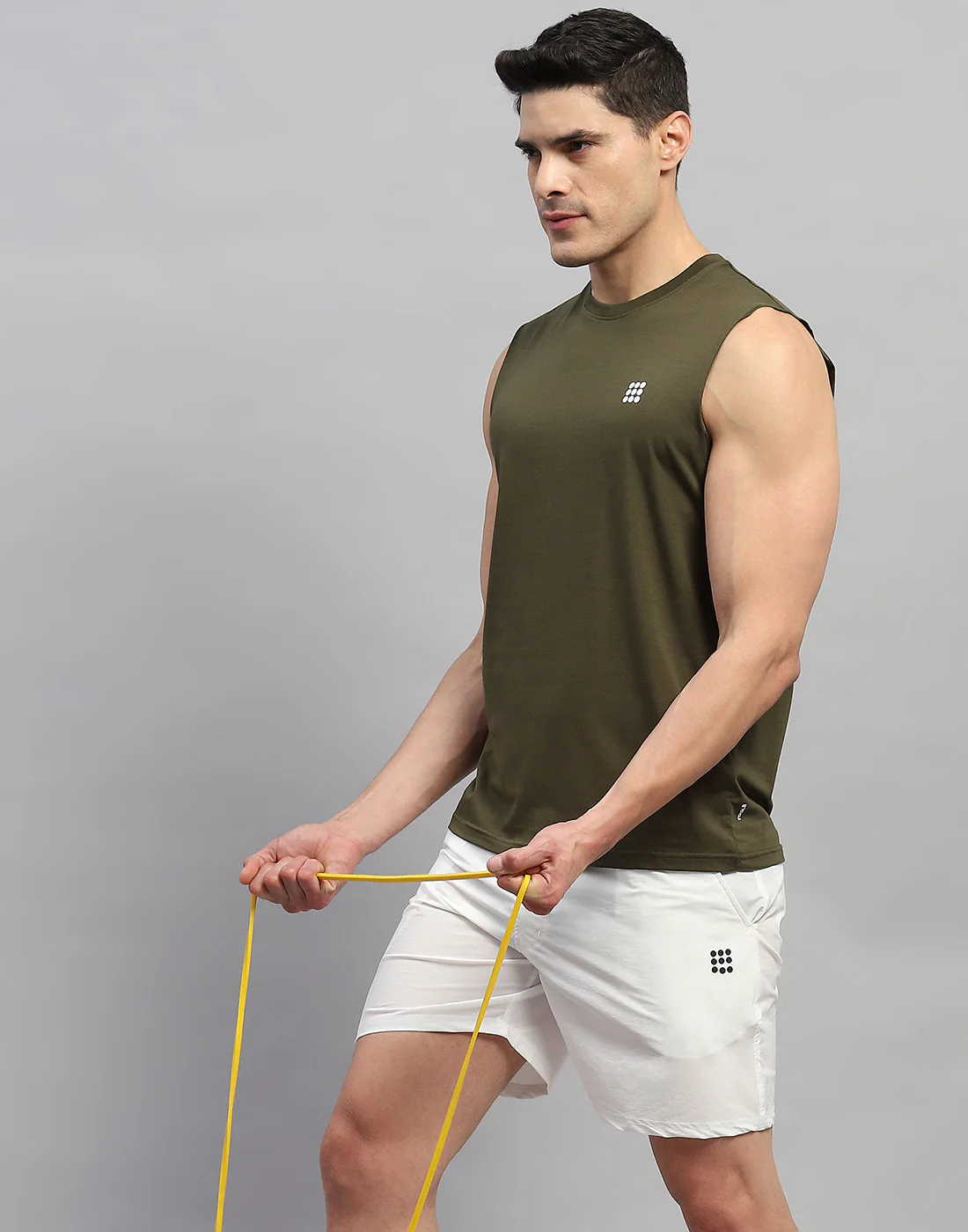 Rock.it Men Olive Solid Round Neck Sleeveless T-Shirt - Image 2