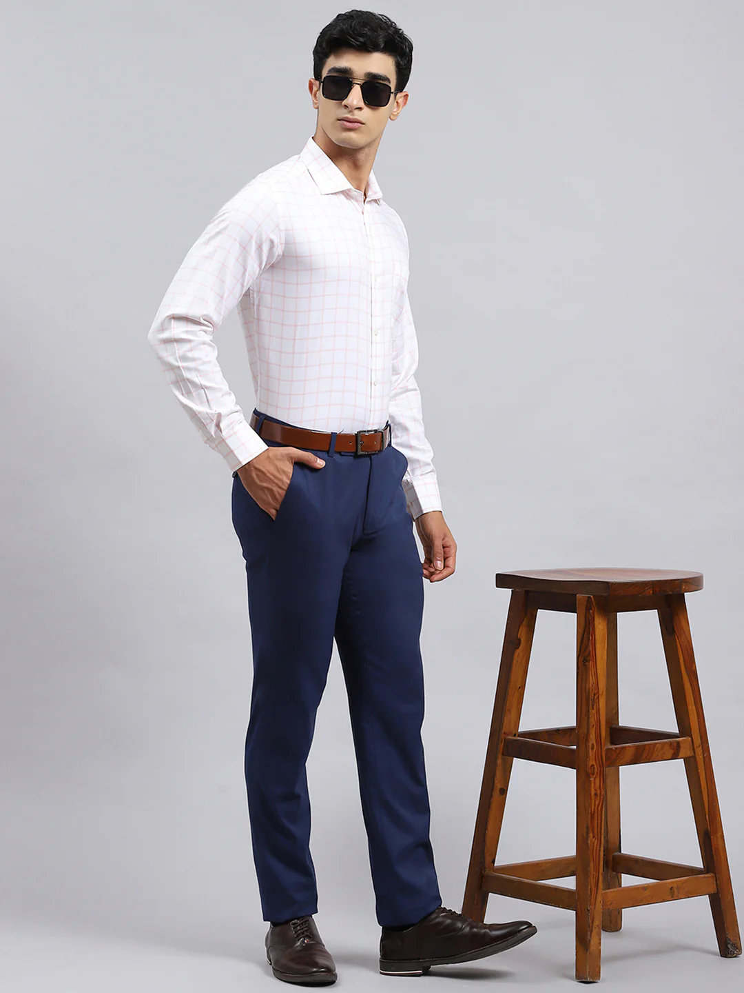 Men Orange Check Shirt