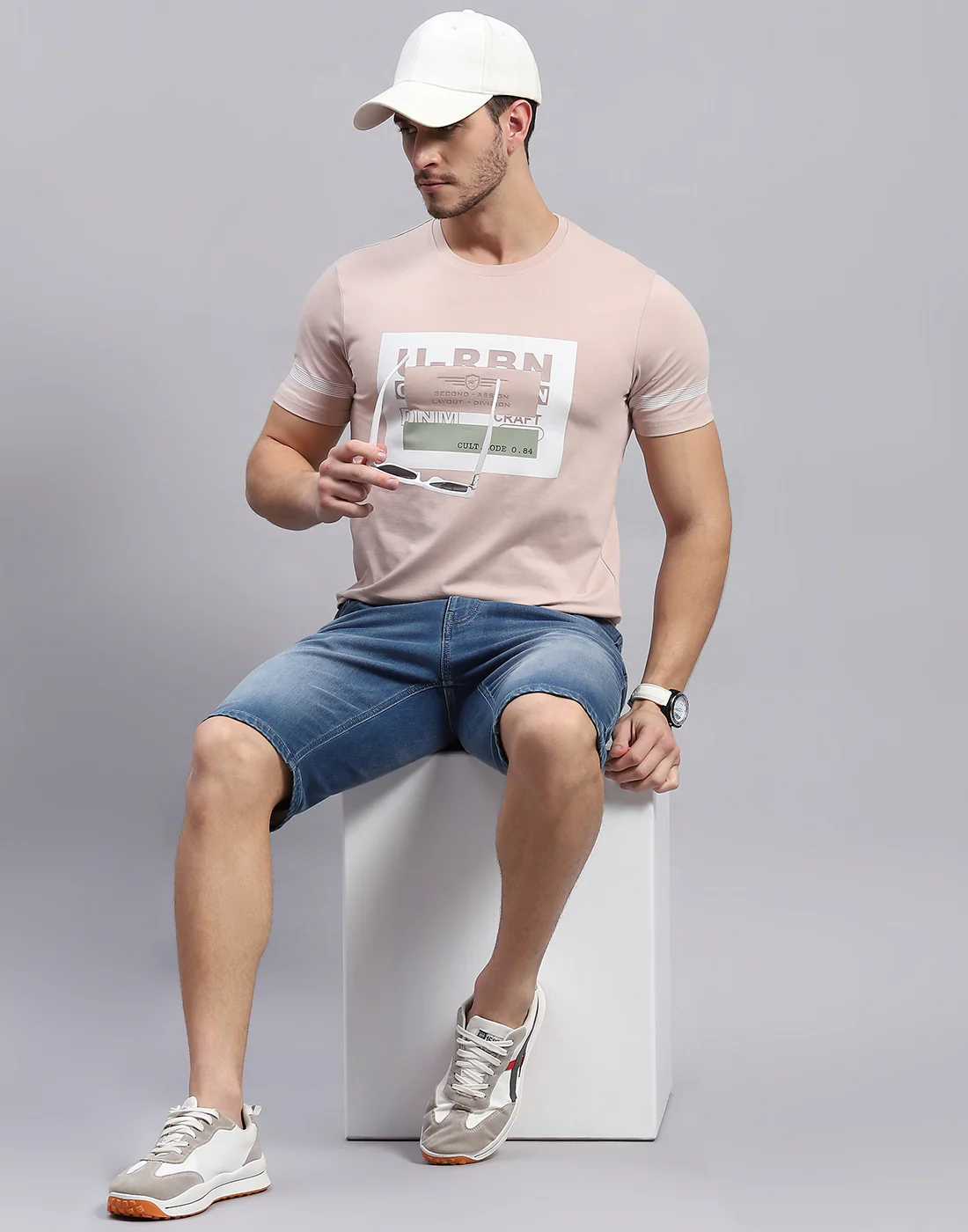 Men Peach Printed Round Neck Half Sleeve T-Shirt - Image 2